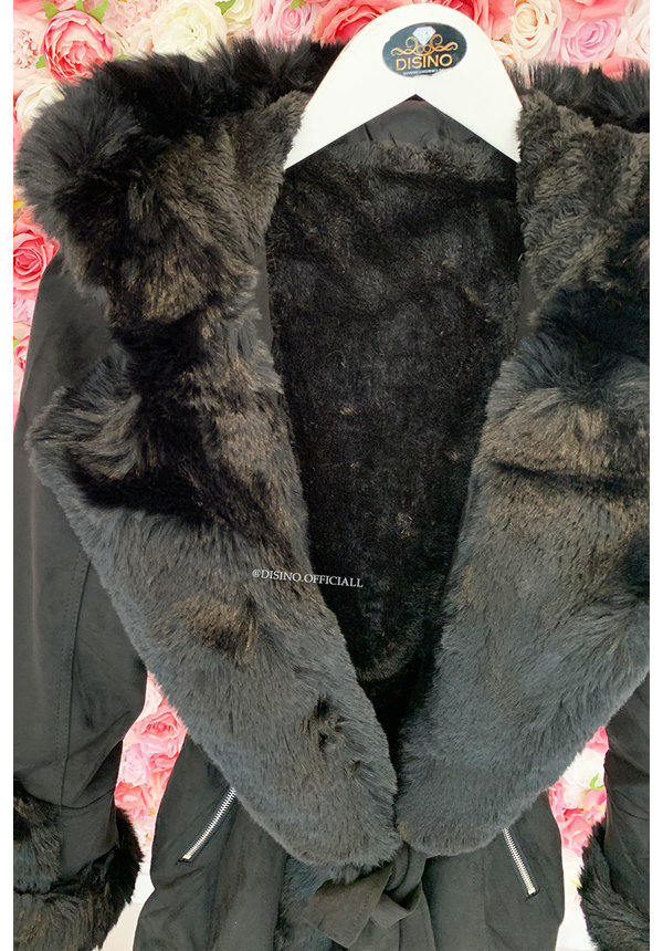 BLACK - 'TABITHA LONG' - SUPER QUALITY LONG LAMMY FUR COAT