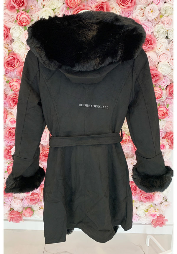 BLACK - 'TABITHA LONG' - SUPER QUALITY LONG LAMMY FUR COAT