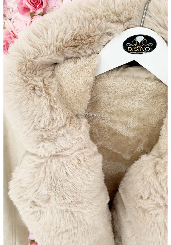 BEIGE - 'TABITHA' - SUPER QUALITY LAMMY FUR COAT