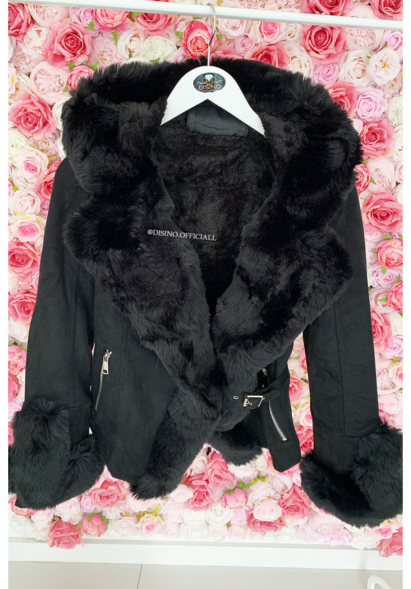 BLACK - 'TABITHA' - SUPER QUALITY LAMMY FUR COAT