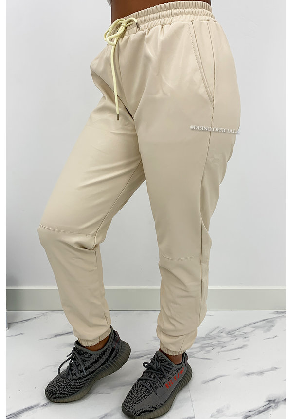 BEIGE - 'TARA' - VEGAN LEATHER JOGGER PANTS