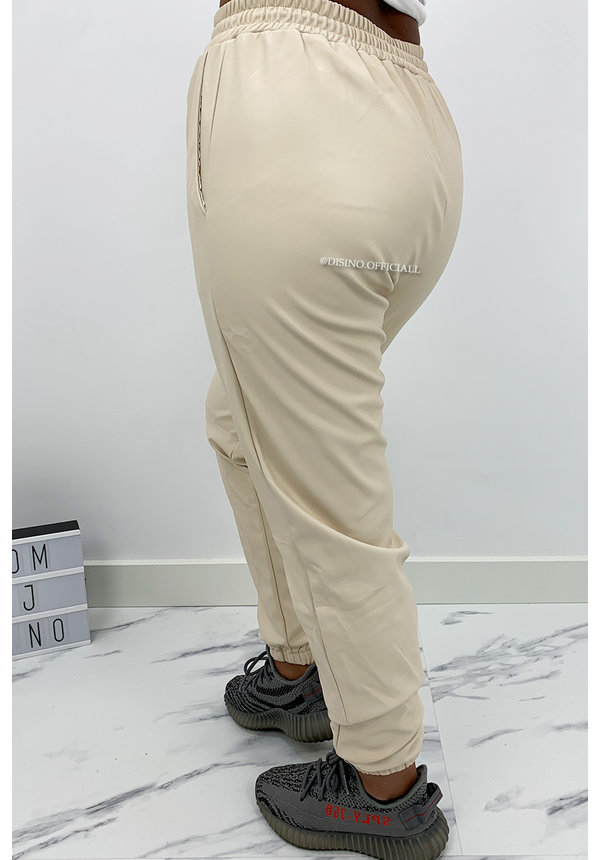 BEIGE - 'TARA' - VEGAN LEATHER JOGGER PANTS