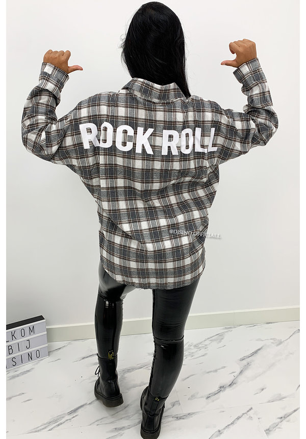 GREY - 'BOYFRIEND BLOUSE' - OVERSIZED CHECKED ROCK 'N ROLL BLOUSE