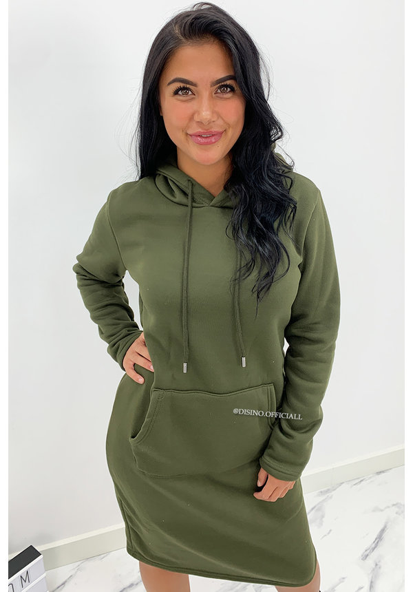 KHAKI GREEN - 'ELENA' - COMFY MAXI LONG HOODIE