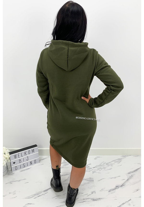 KHAKI GREEN - 'ELENA' - COMFY MAXI LONG HOODIE