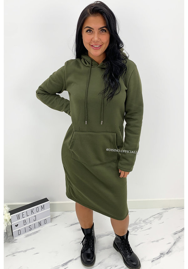 KHAKI GREEN - 'ELENA' - COMFY MAXI LONG HOODIE