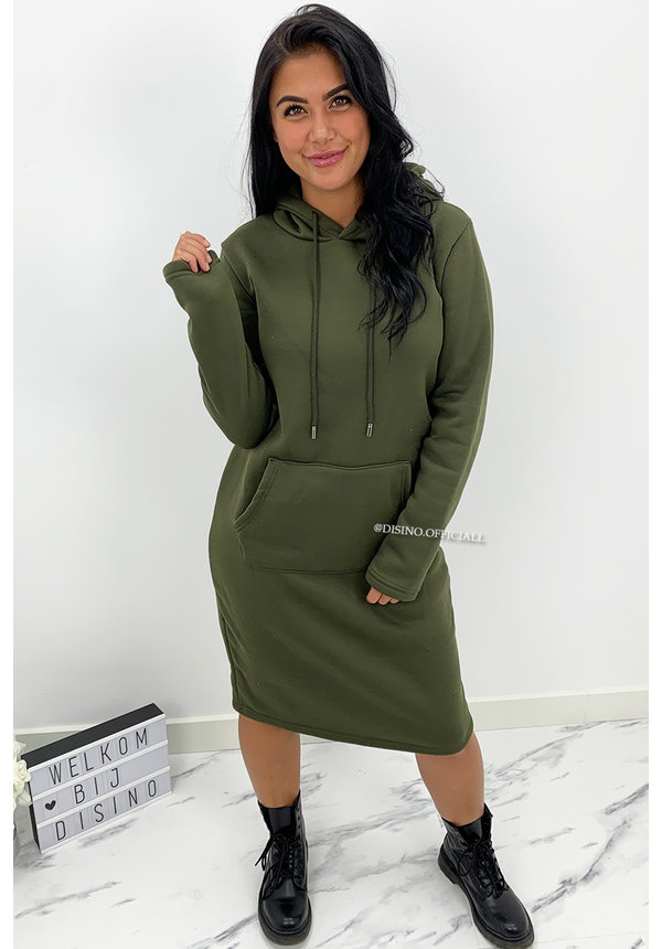 KHAKI GREEN - 'ELENA' - COMFY MAXI LONG HOODIE