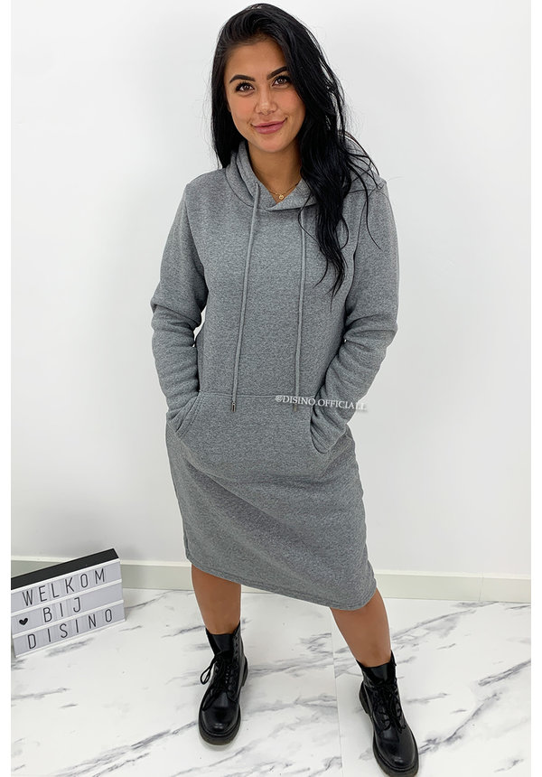 GREY - 'ELENA' - COMFY MAXI LONG HOODIE