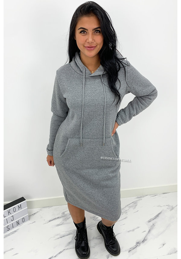 GREY - 'ELENA' - COMFY MAXI LONG HOODIE