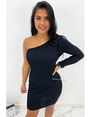 BLACK - 'SHANNA SHORT' - ONE SLEEVE RIBBED DRESS