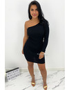 BLACK - 'SHANNA SHORT' - ONE SLEEVE RIBBED DRESS