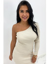 BEIGE - 'SHANNA SHORT' - ONE SLEEVE RIBBED DRESS