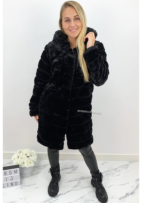 BLACK - 'SOPHIE LONG' - LONG SUPER SOFT FAUX FUR COAT