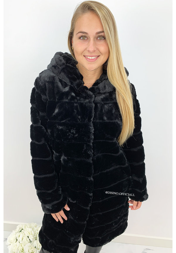 BLACK - 'SOPHIE LONG' - LONG SUPER SOFT FAUX FUR COAT