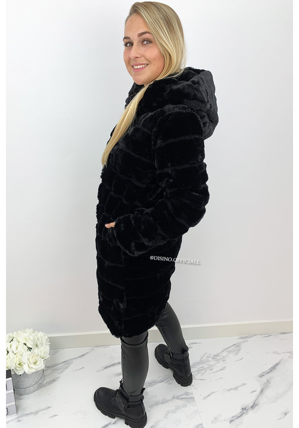 BLACK - 'SOPHIE LONG' - LONG SUPER SOFT FAUX FUR COAT