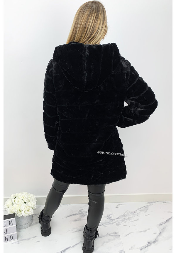 BLACK - 'SOPHIE LONG' - LONG SUPER SOFT FAUX FUR COAT