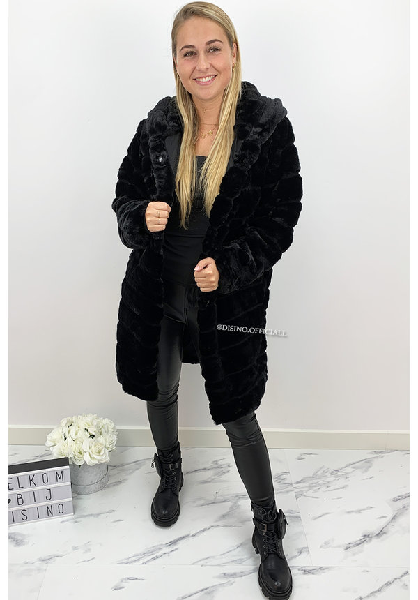 BLACK - 'SOPHIE LONG' - LONG SUPER SOFT FAUX FUR COAT