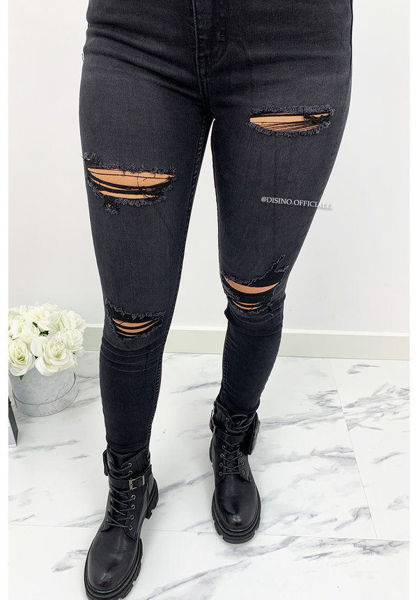 QUEEN HEARTS JEANS - BLACK - PERFECT RIPPED SUPER HIGH WAIST - 834