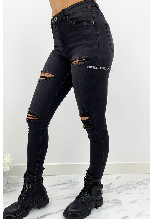 QUEEN HEARTS JEANS - BLACK - PERFECT RIPPED SUPER HIGH WAIST - 834