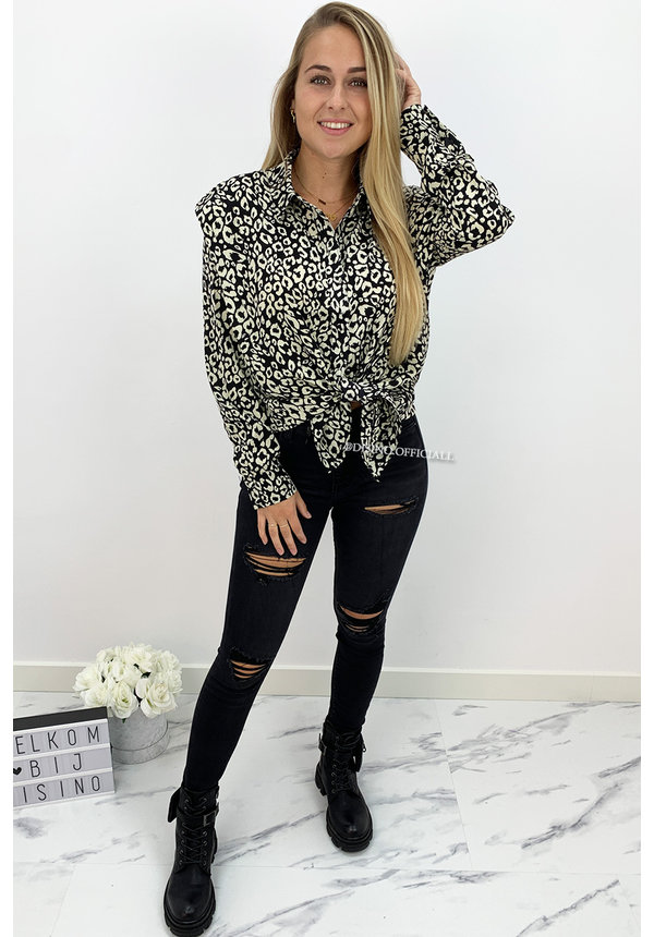 BEIGE - 'QUINTY' - OVERSIZED RUFFLE LEOPARD PRINT BLOUSE