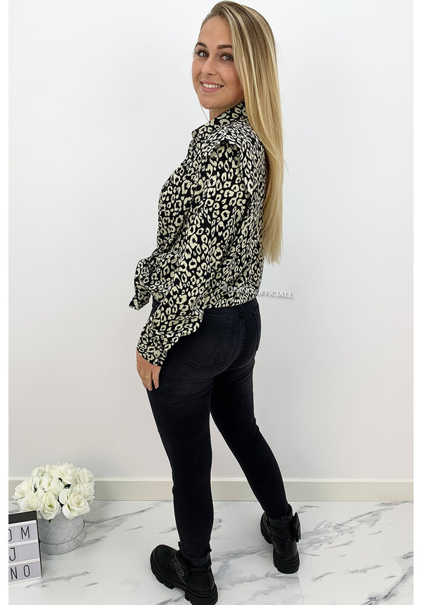 BEIGE - 'QUINTY' - OVERSIZED RUFFLE LEOPARD PRINT BLOUSE