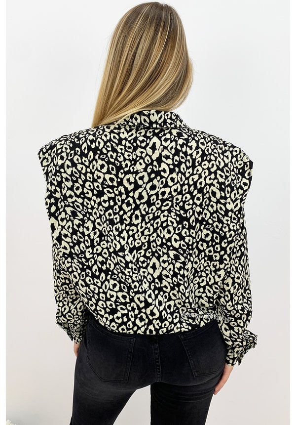 BEIGE - 'QUINTY' - OVERSIZED RUFFLE LEOPARD PRINT BLOUSE