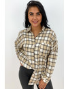 BEIGE - 'BOYFRIEND BLOUSE' - OVERSIZED CHECKED ROCK 'N ROLL BLOUSE