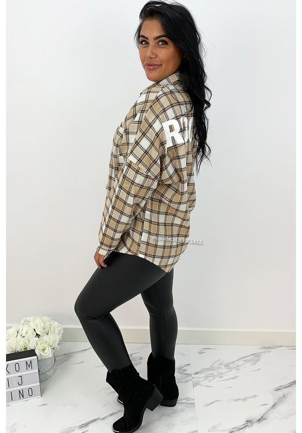 BEIGE - 'BOYFRIEND BLOUSE' - OVERSIZED CHECKED ROCK 'N ROLL BLOUSE