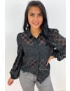 BLACK - 'DON'T LOOK AT MY HEART' - HEART PRINTED MESH BLOUSE