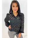 BLACK - 'DON'T LOOK AT MY HEART' - HEART PRINTED MESH BLOUSE