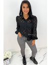 BLACK - 'DON'T LOOK AT MY HEART' - HEART PRINTED MESH BLOUSE