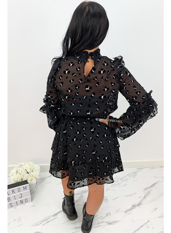 BLACK - 'MANDY BLOUSE' - PREMIUM QUALITY LEOPARD MESH BLOUSE