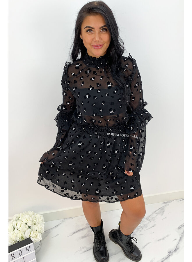 BLACK - 'MANDY BLOUSE' - PREMIUM QUALITY LEOPARD MESH BLOUSE