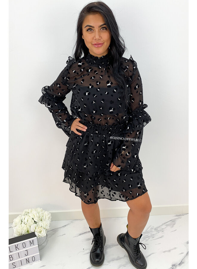 BLACK - 'MANDY BLOUSE' - PREMIUM QUALITY LEOPARD MESH BLOUSE