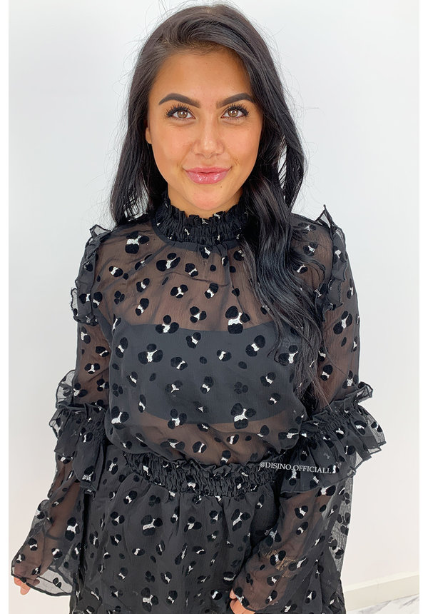 BLACK - 'MANDY BLOUSE' - PREMIUM QUALITY LEOPARD MESH BLOUSE