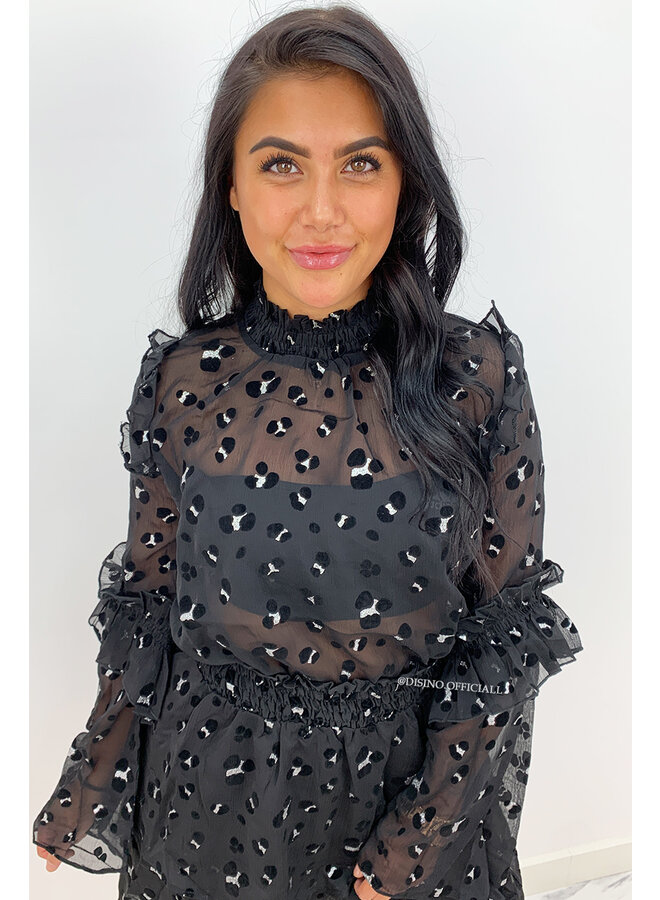BLACK - 'MANDY BLOUSE' - PREMIUM QUALITY LEOPARD MESH BLOUSE
