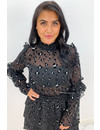 BLACK - 'MANDY BLOUSE' - PREMIUM QUALITY LEOPARD MESH BLOUSE