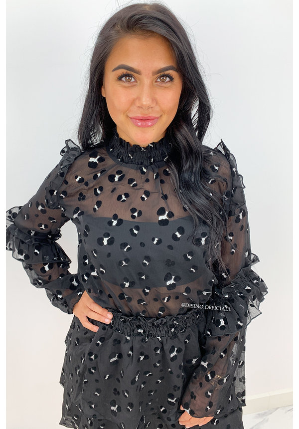 BLACK - 'MANDY BLOUSE' - PREMIUM QUALITY LEOPARD MESH BLOUSE