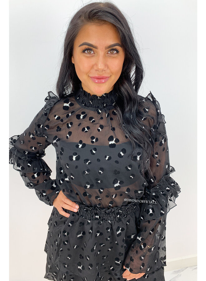 BLACK - 'MANDY BLOUSE' - PREMIUM QUALITY LEOPARD MESH BLOUSE