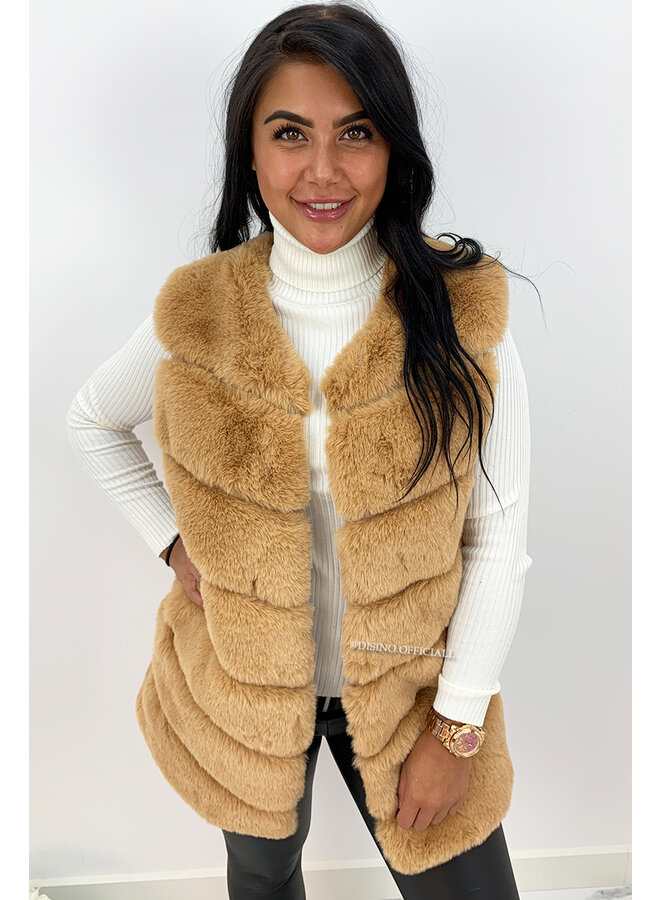 CAMEL  - 'GEMMA' - PREMIUM QUALITY FAUX FUR GILET