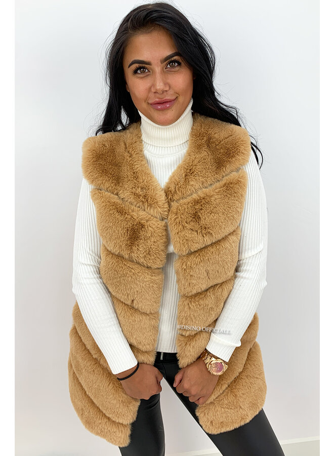 CAMEL  - 'GEMMA' - PREMIUM QUALITY FAUX FUR GILET