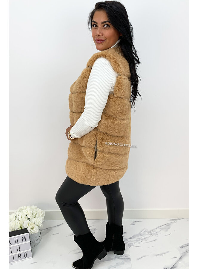CAMEL  - 'GEMMA' - PREMIUM QUALITY FAUX FUR GILET