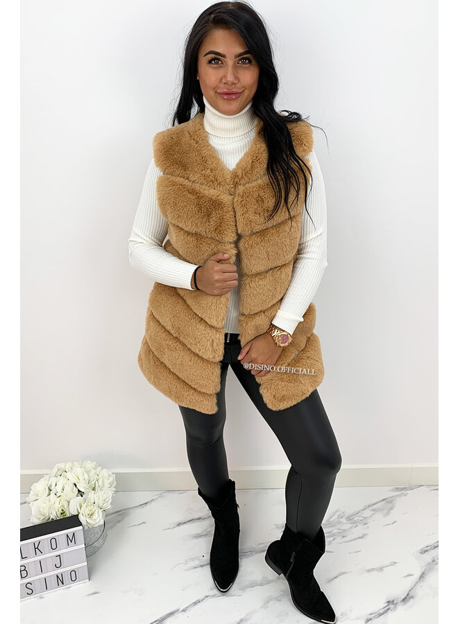 CAMEL  - 'GEMMA' - PREMIUM QUALITY FAUX FUR GILET