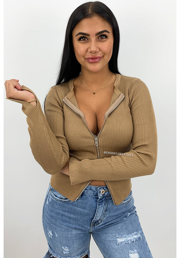 CAMEL - 'KENDALL' - ZIPPED TOP