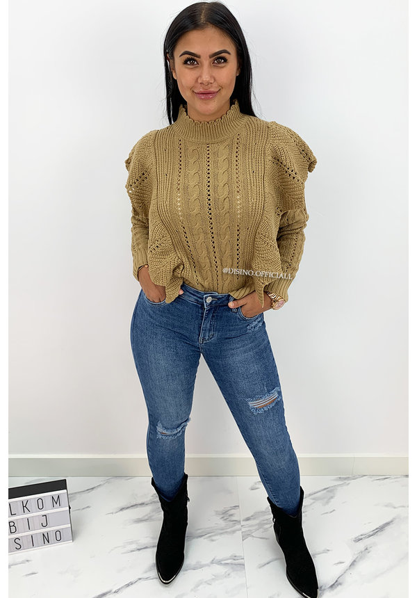 CAMEL - 'LIVIA' - PREMIUM QUALITY KNITTED RUFFLE SWEATER
