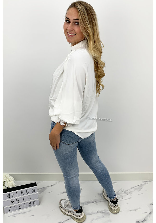 WHITE - 'LUCINDE' - PREMIUM QUALITY LACE BLOUSE