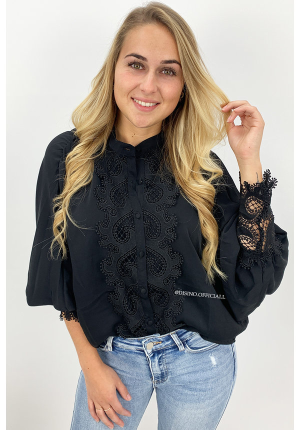 BLACK - 'LUCINDE' - PREMIUM QUALITY LACE BLOUSE