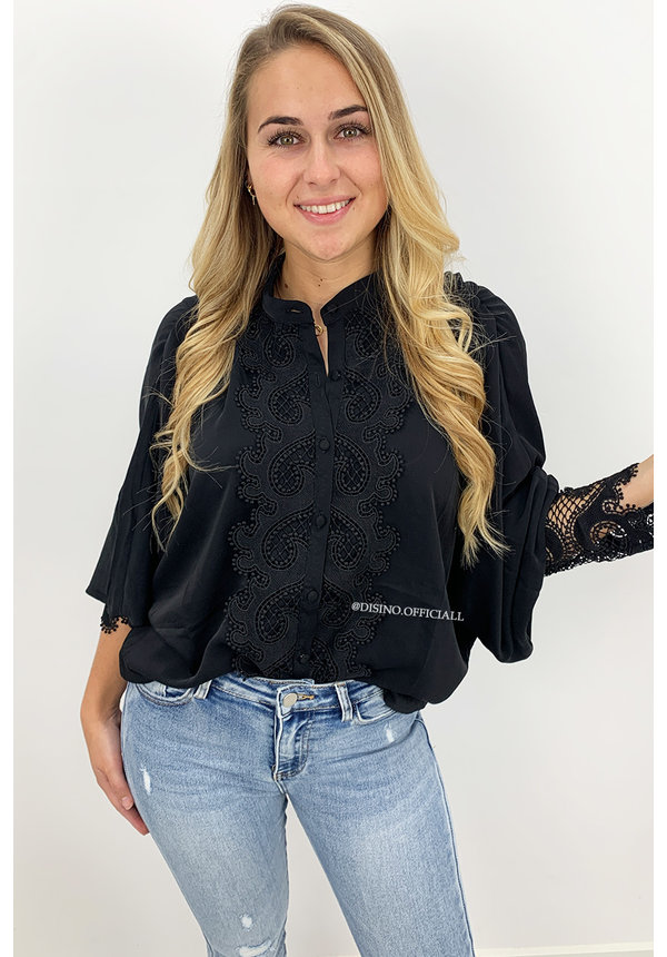 BLACK - 'LUCINDE' - PREMIUM QUALITY LACE BLOUSE