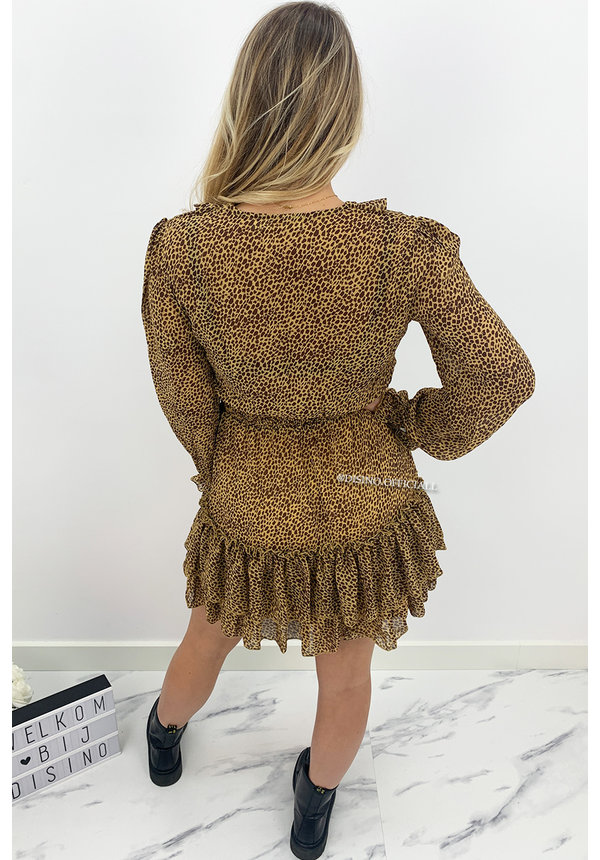 CAMEL - 'RICHELLA' - LEOPARD PRINT RUFFLE DRESS