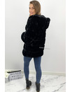 BLACK - 'CUDDLE ME' - PREMIUM QUALITY FAUX FUR COAT WITH CAPUCHON